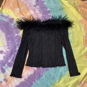 Cachet OSTRICH black feather Blouse